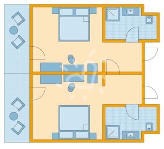 Zimmerskizze Djerba Familienzimmer mit Verbindungstür im Bungalow